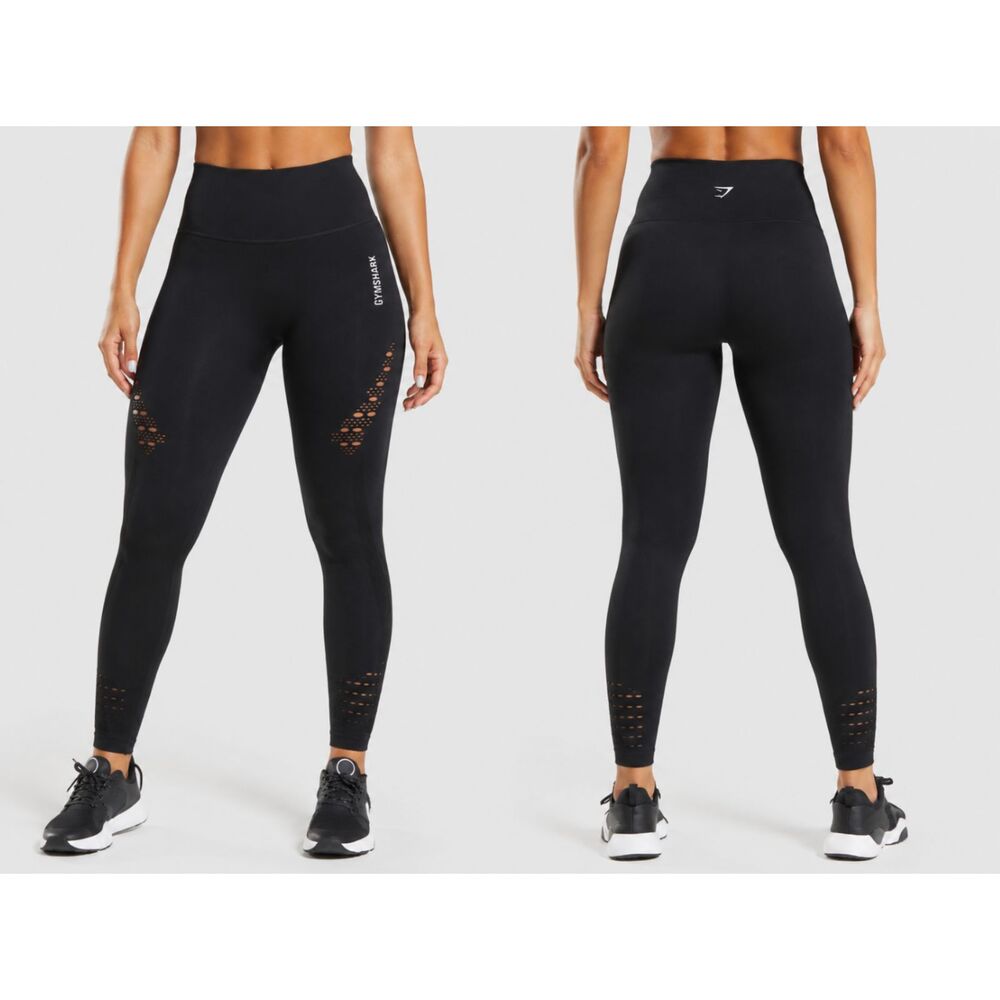 Gymshark Energy Seamless Eyelet High-Waisted Gym Leggings Black Women's Size S
